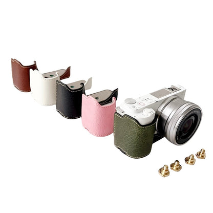 For Sony Alpha ZV-E10 Leather Camera Bottom Cover Buffalo Texture Half Body Case with Battery Opening