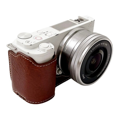 For Sony Alpha ZV-E10 Leather Camera Bottom Cover Buffalo Texture Half Body Case with Battery Opening