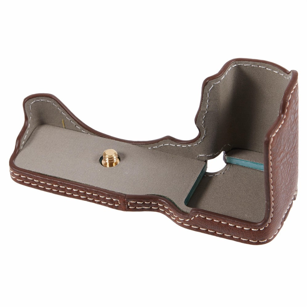 For Sony Alpha ZV-E10 Leather Camera Bottom Cover Buffalo Texture Half Body Case with Battery Opening