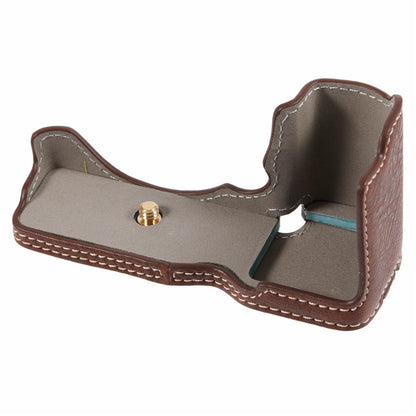 For Sony Alpha ZV-E10 Leather Camera Bottom Cover Buffalo Texture Half Body Case with Battery Opening