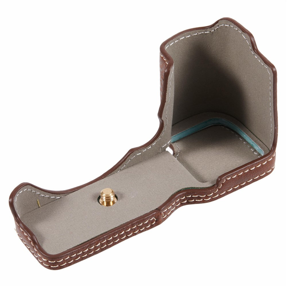 For Sony Alpha ZV-E10 Leather Camera Bottom Cover Buffalo Texture Half Body Case with Battery Opening