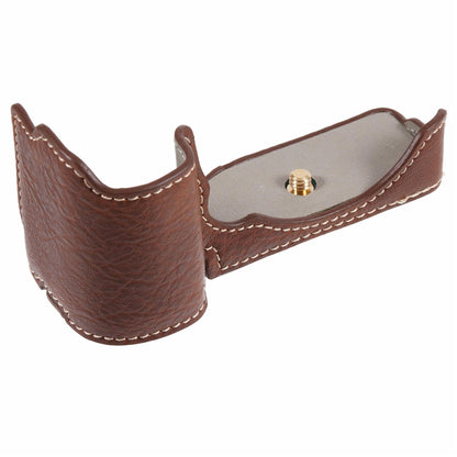 For Sony Alpha ZV-E10 Leather Camera Bottom Cover Buffalo Texture Half Body Case with Battery Opening