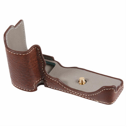 For Sony Alpha ZV-E10 Leather Camera Bottom Cover Buffalo Texture Half Body Case with Battery Opening