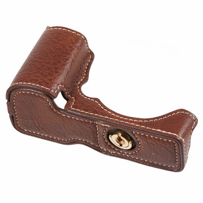 For Sony Alpha ZV-E10 Leather Camera Bottom Cover Buffalo Texture Half Body Case with Battery Opening