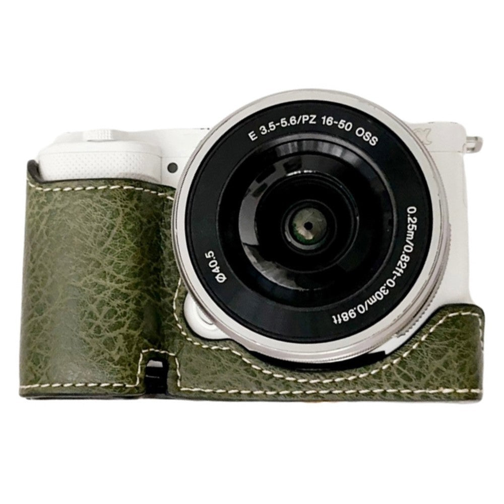 For Sony Alpha ZV-E10 Leather Camera Bottom Cover Buffalo Texture Half Body Case with Battery Opening