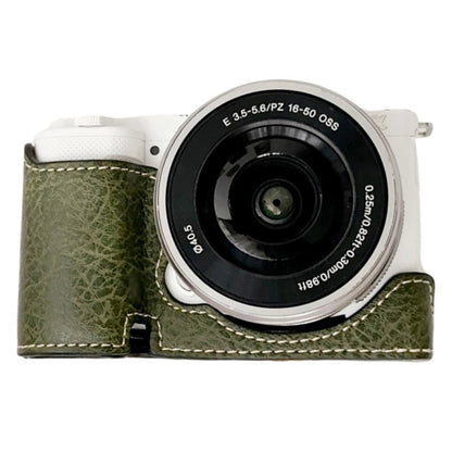 For Sony Alpha ZV-E10 Leather Camera Bottom Cover Buffalo Texture Half Body Case with Battery Opening