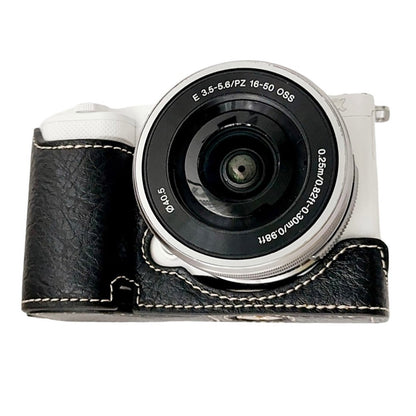 For Sony Alpha ZV-E10 Leather Camera Bottom Cover Buffalo Texture Half Body Case with Battery Opening
