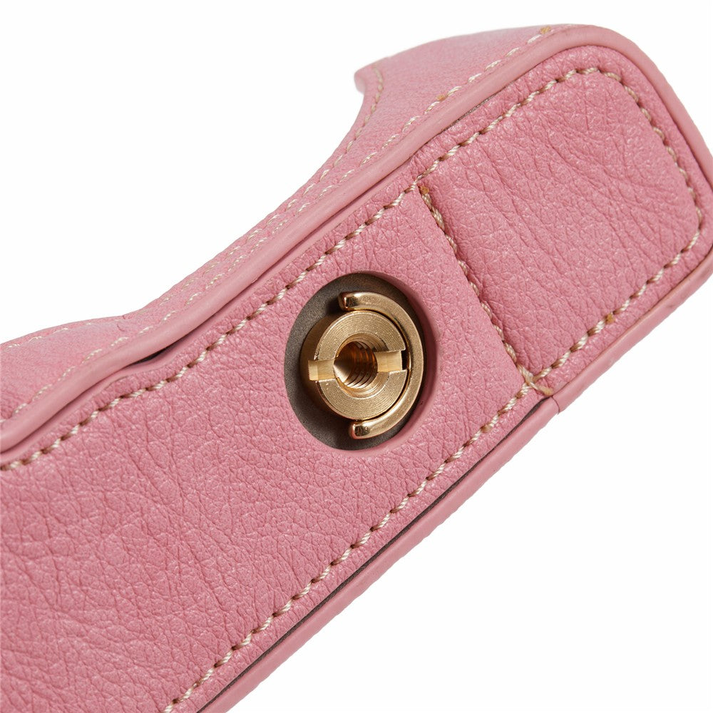 For Canon EOS M50 Mark II /  M50 / M5 Leather Camera Bag Half Body Case with Battery Opening Buffalo Texture- Pink