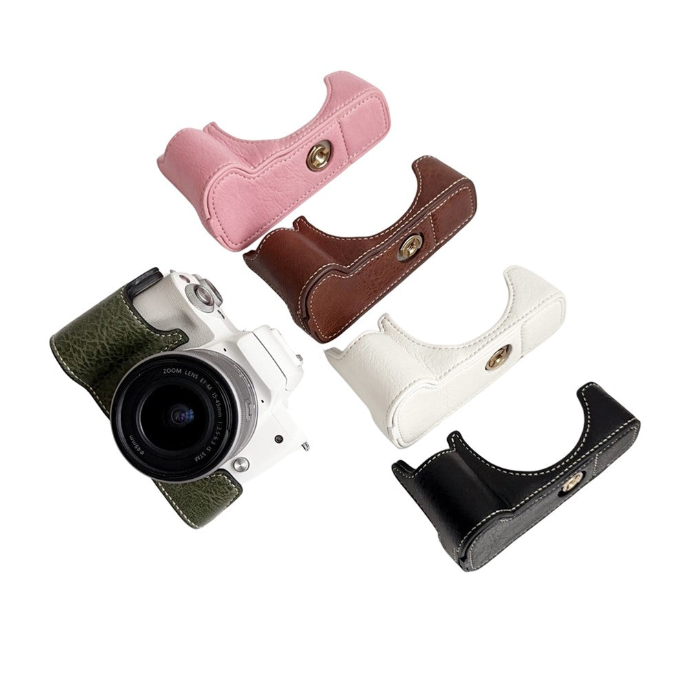For Canon EOS M50 Mark II /  M50 / M5 Leather Camera Bag Half Body Case with Battery Opening Buffalo Texture- Pink