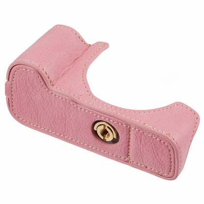For Canon EOS M50 Mark II /  M50 / M5 Leather Camera Bag Half Body Case with Battery Opening Buffalo Texture- Pink