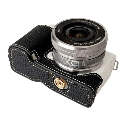For Sony ZV-E10 Litchi Texture Leather Camera Bag Bottom Case with Battery Opening