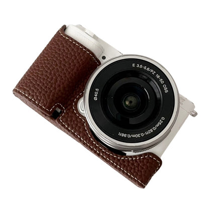 For Sony ZV-E10 Litchi Texture Leather Camera Bag Bottom Case with Battery Opening