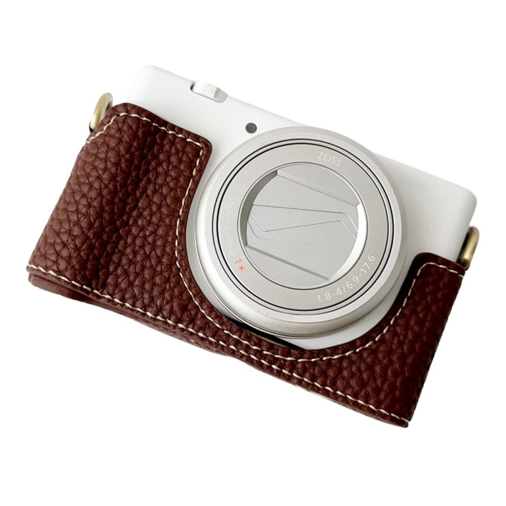 For Sony ZV-1 II / ZV-1M2 / ZV-1F Litchi Texture PU Leather Camera Bag Bottom Case Easy to Replace Battery