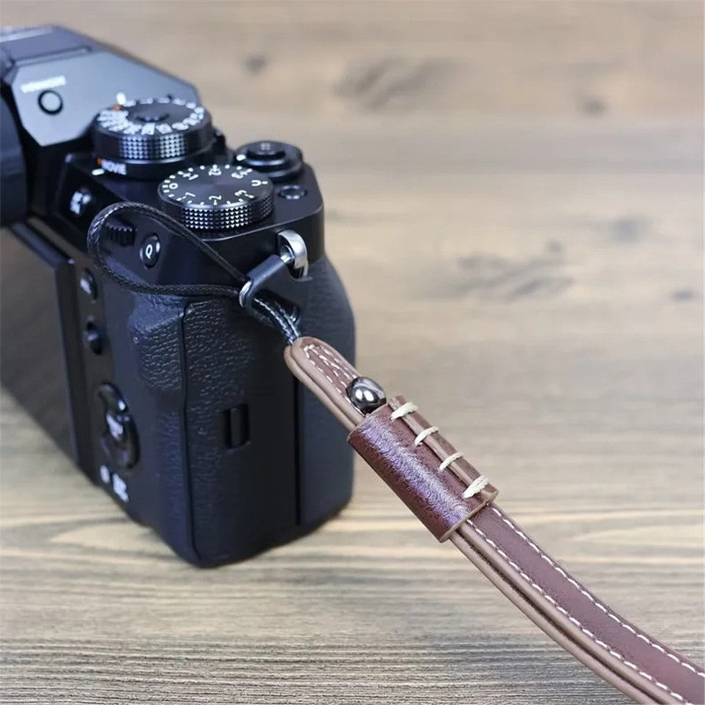 For Fuji / Canon / Nikon / Panasonic DSLR Camera 2mm Connector PU Leather Wrist Strap Hand Grip Rope