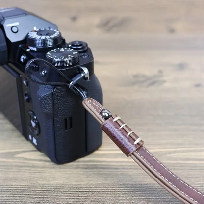 For Fuji / Canon / Nikon / Panasonic DSLR Camera 2mm Connector PU Leather Wrist Strap Hand Grip Rope