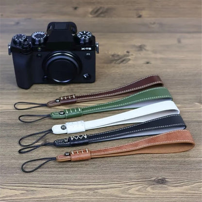 For Fuji / Canon / Nikon / Panasonic DSLR Camera 2mm Connector PU Leather Wrist Strap Hand Grip Rope