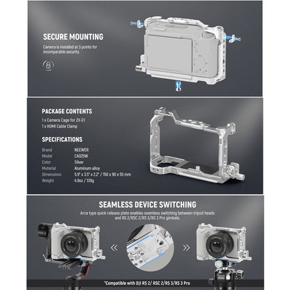NEEWER CA025 For Sony ZV-E1 Metal Cage Mirrorless Camera Protective Expansion Frame