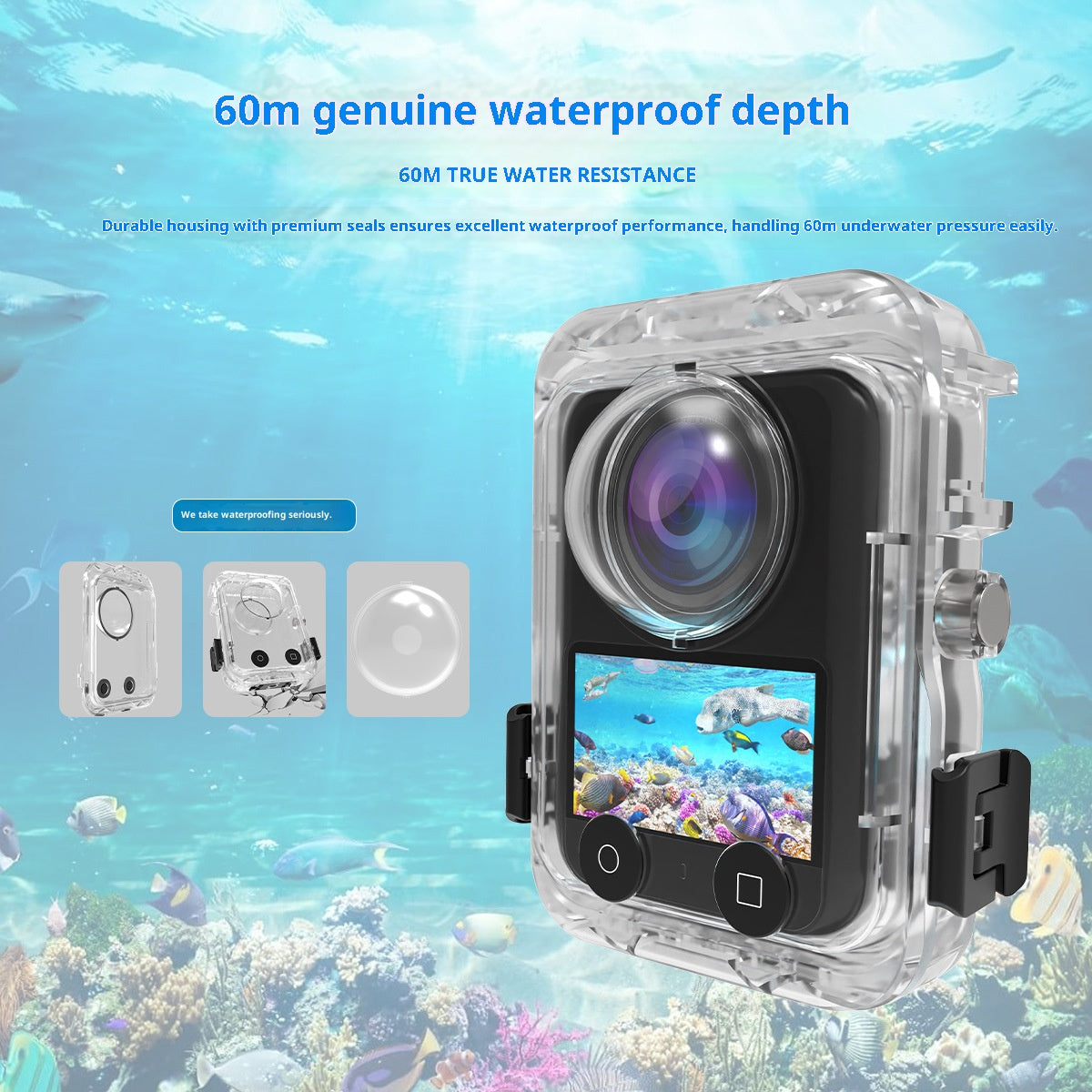For DJI Osmo 360 Action Camera Waterproof Housing Magnetic Quick Release 60m Underwater Case with 2-Claw Design