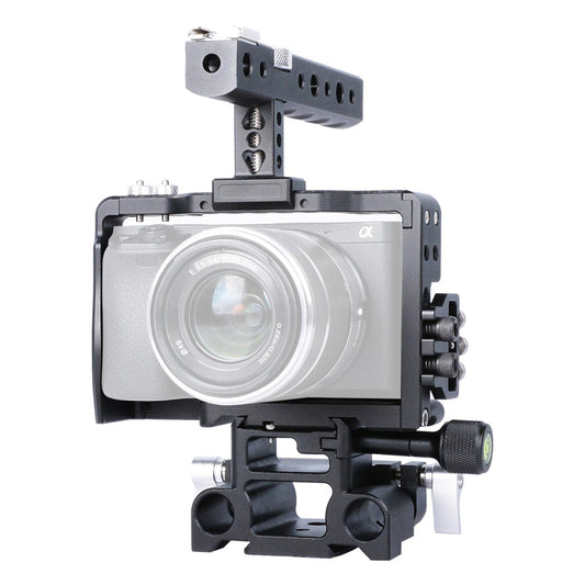 YELANGU C6 Aviation Aluminum Frame Cage Kit for Sony A6000/A6300/A6400/A6500 Quick Release Plate Base Protective Cover with Cold Shoe Adapter for Photography