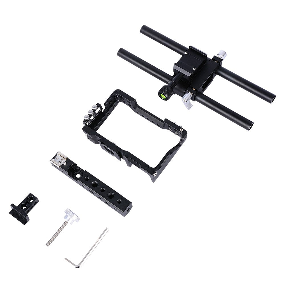 YELANGU C6 Aviation Aluminum Frame Cage Kit for Sony A6000/A6300/A6400/A6500 Quick Release Plate Base Protective Cover with Cold Shoe Adapter for Photography