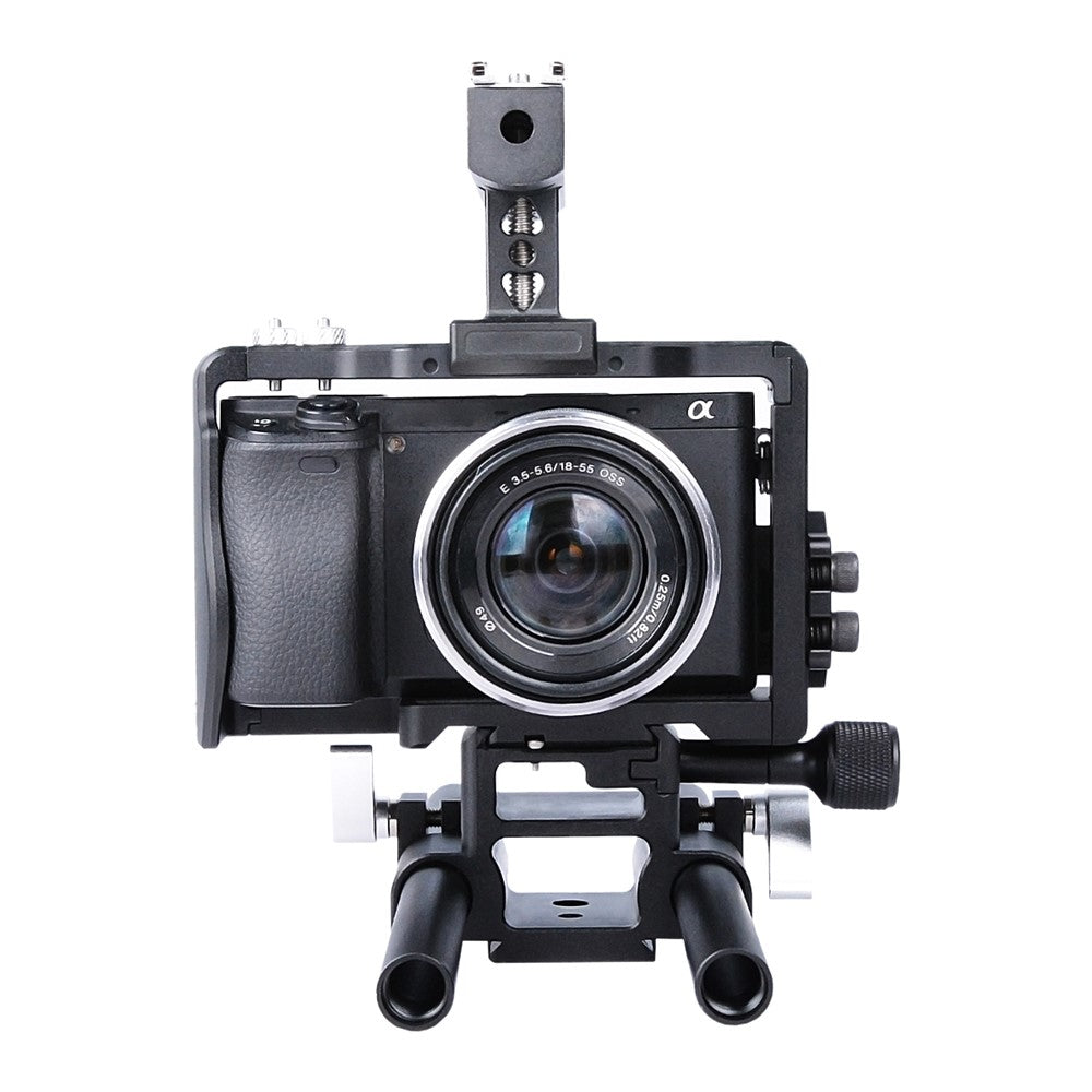 YELANGU C6 Aviation Aluminum Frame Cage Kit for Sony A6000/A6300/A6400/A6500 Quick Release Plate Base Protective Cover with Cold Shoe Adapter for Photography