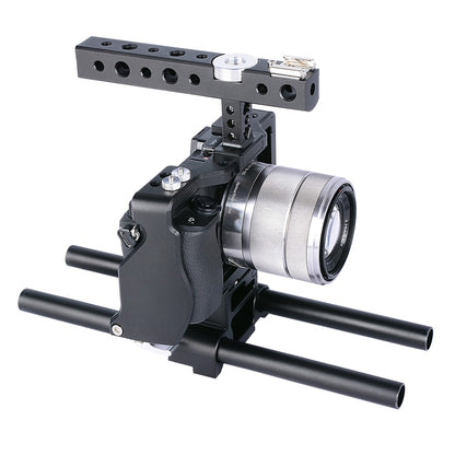 YELANGU C6 Aviation Aluminum Frame Cage Kit for Sony A6000/A6300/A6400/A6500 Quick Release Plate Base Protective Cover with Cold Shoe Adapter for Photography