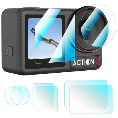 BRDRC 2 Set Tempered Glass Film for DJI Osmo Action 5 Pro 0.4mm Screen Protector + Lens Protector