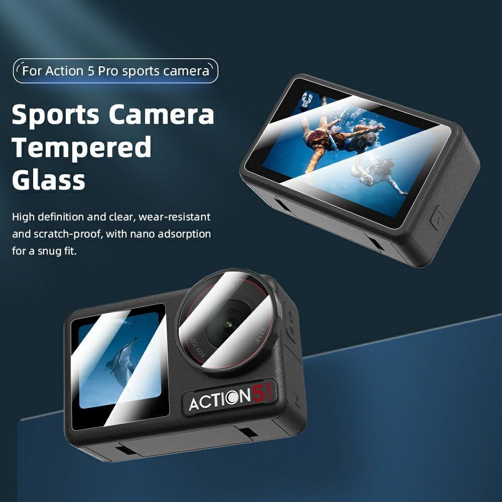 BRDRC 2 Set Tempered Glass Film for DJI Osmo Action 5 Pro 0.4mm Screen Protector + Lens Protector