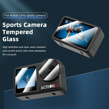 BRDRC 2 Set Tempered Glass Film for DJI Osmo Action 5 Pro 0.4mm Screen Protector + Lens Protector