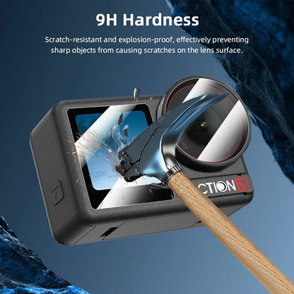 BRDRC 2 Set Tempered Glass Film for DJI Osmo Action 5 Pro 0.4mm Screen Protector + Lens Protector