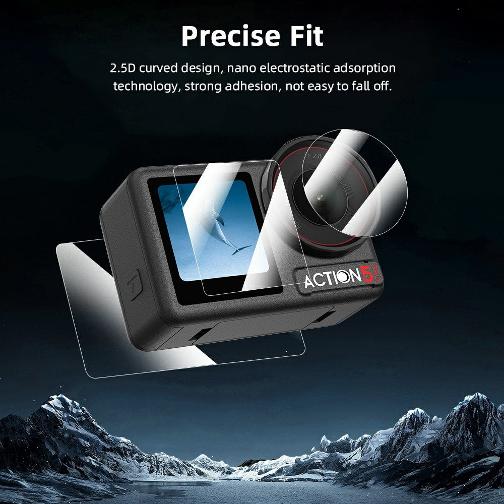 BRDRC 2 Set Tempered Glass Film for DJI Osmo Action 5 Pro 0.4mm Screen Protector + Lens Protector
