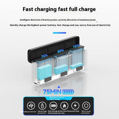 TELESIN S0-BCG-02-TDJ DJI Fast Charging Box For Osmo Action 5 Pro / Action 4 / Action 3 , Battery Charging Case with TF Card Storage