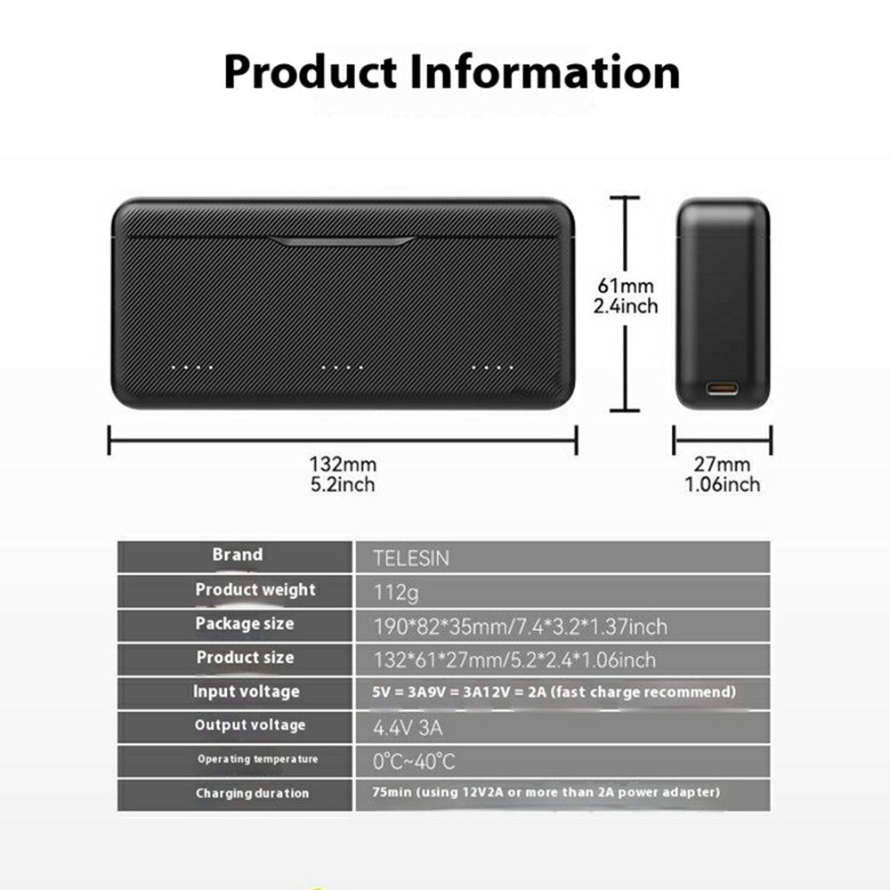 TELESIN S0-BCG-02-TDJ DJI Fast Charging Box For Osmo Action 5 Pro / Action 4 / Action 3 , Battery Charging Case with TF Card Storage