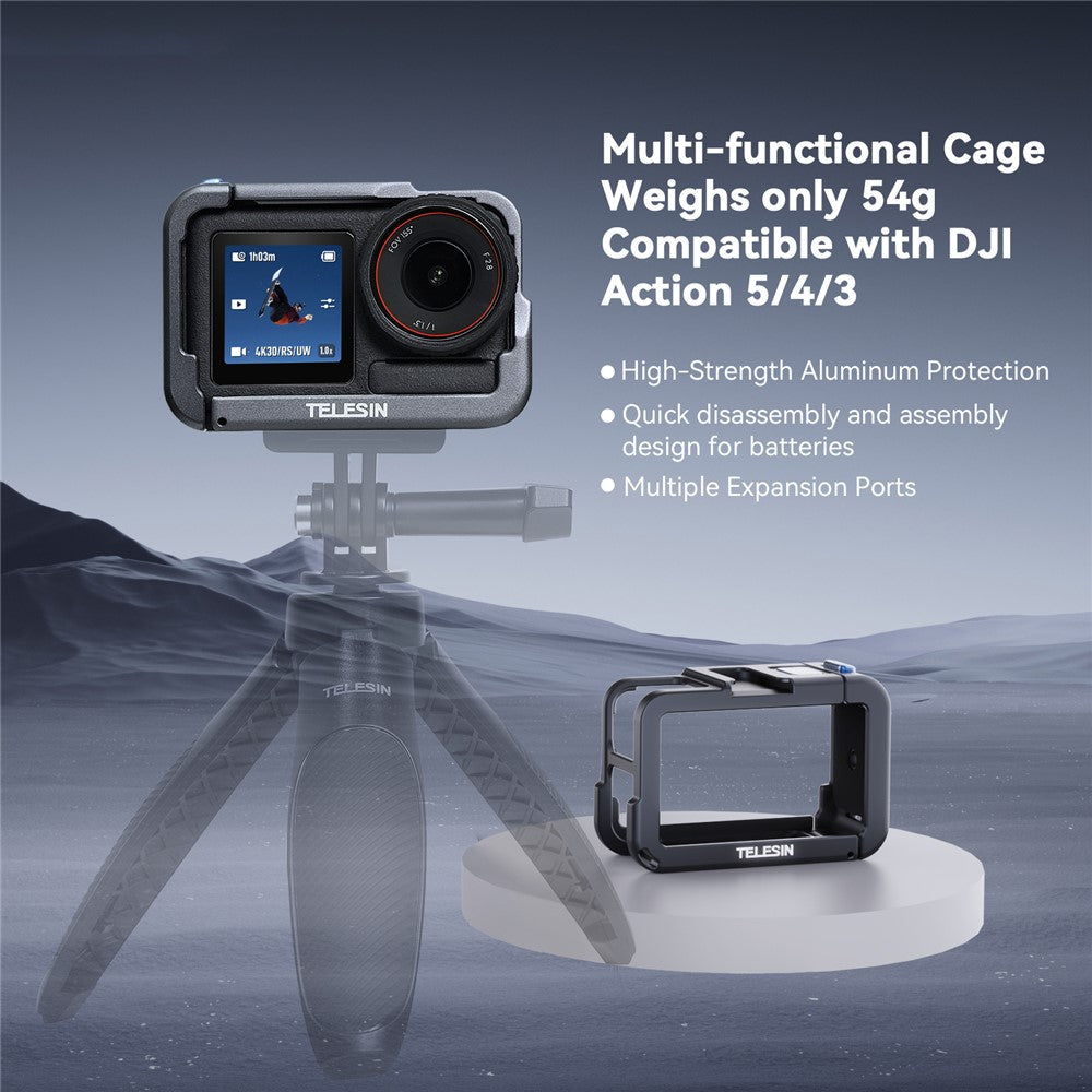 TELESIN S6-FMS-13-TDJ Metal Cage for DJI Osmo Action 5 Pro  /  4  /  3 Aluminum Alloy Frame Sports Camera Protective Housing