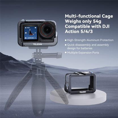 TELESIN S6-FMS-13-TDJ Metal Cage for DJI Osmo Action 5 Pro  /  4  /  3 Aluminum Alloy Frame Sports Camera Protective Housing