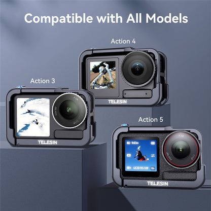 TELESIN S6-FMS-13-TDJ Metal Cage for DJI Osmo Action 5 Pro  /  4  /  3 Aluminum Alloy Frame Sports Camera Protective Housing