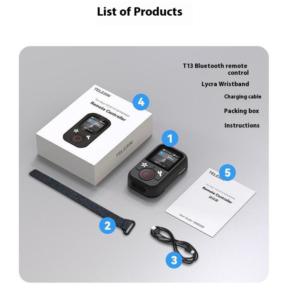 TELESIN S5-RMT-01-TGP For GoPro Hero 13 / 12 / 11 / 10 / 9 / 8 / GoPro MAX Remote Control Bluetooth-Compatible Color Screen Controller