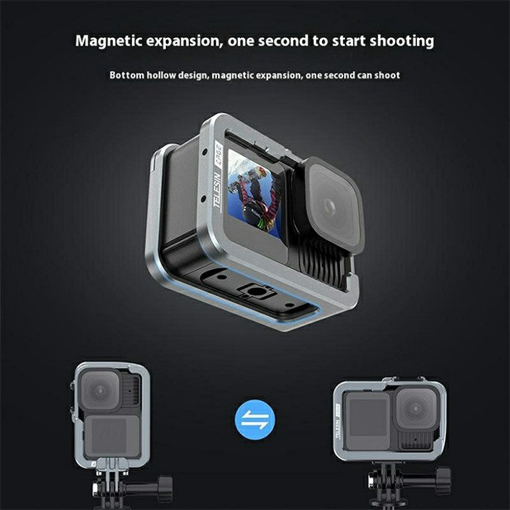 TELESIN 6-FMS-14-TGP Camera Cover for GoPro Hero 13  /  12  /  11 Metal Cage Vertical Shooting Anti Drop Protector