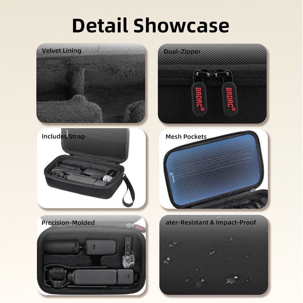 BRDRC For DJI Osmo Pocket 3 Vlogging Camera Storage Bag Hard Shell Waterproof Nylon Carrying Case