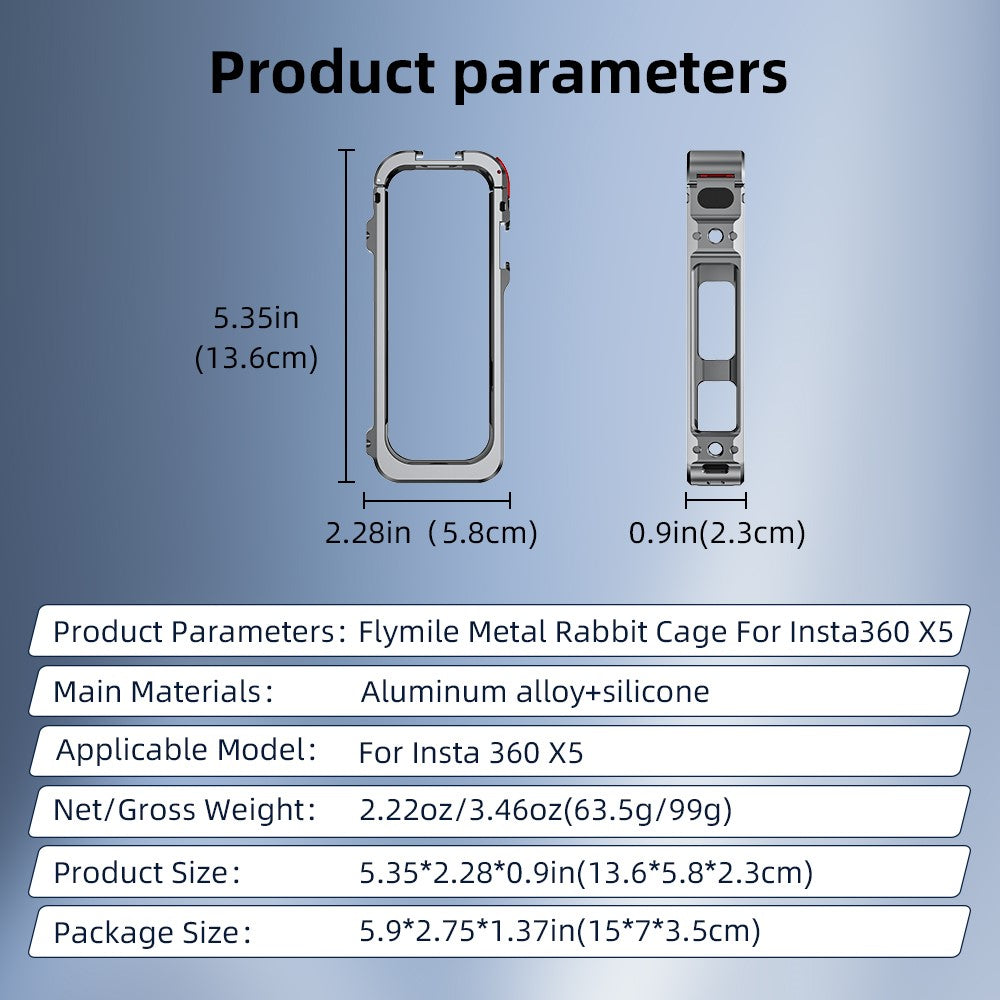 FLYMILE For Insta360 X5 Protective Cage Multifunctional Expansion Metal Frame with Cold Shoe, 1 / 4" Screw