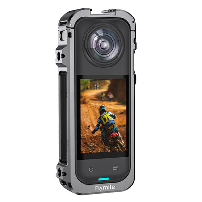FLYMILE For Insta360 X5 Protective Cage Multifunctional Expansion Metal Frame with Cold Shoe, 1 / 4" Screw