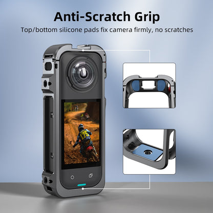 FLYMILE For Insta360 X5 Protective Cage Multifunctional Expansion Metal Frame with Cold Shoe, 1 / 4" Screw