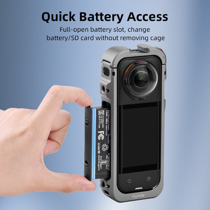FLYMILE For Insta360 X5 Protective Cage Multifunctional Expansion Metal Frame with Cold Shoe, 1 / 4" Screw
