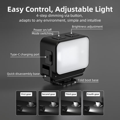 FLYMILE Action Camera Fill Light for DJI Osmo Pocket 3 Photography Lighting IPX4 Waterproof Magnetic Mount