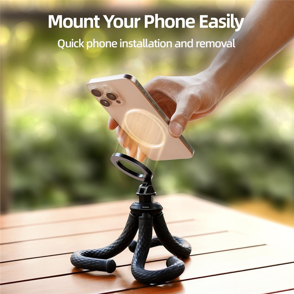 TELESIN P3-FM-02 Magnetic Phone Tripod Flexible Octopus Desktop Stand Adjustable Angle