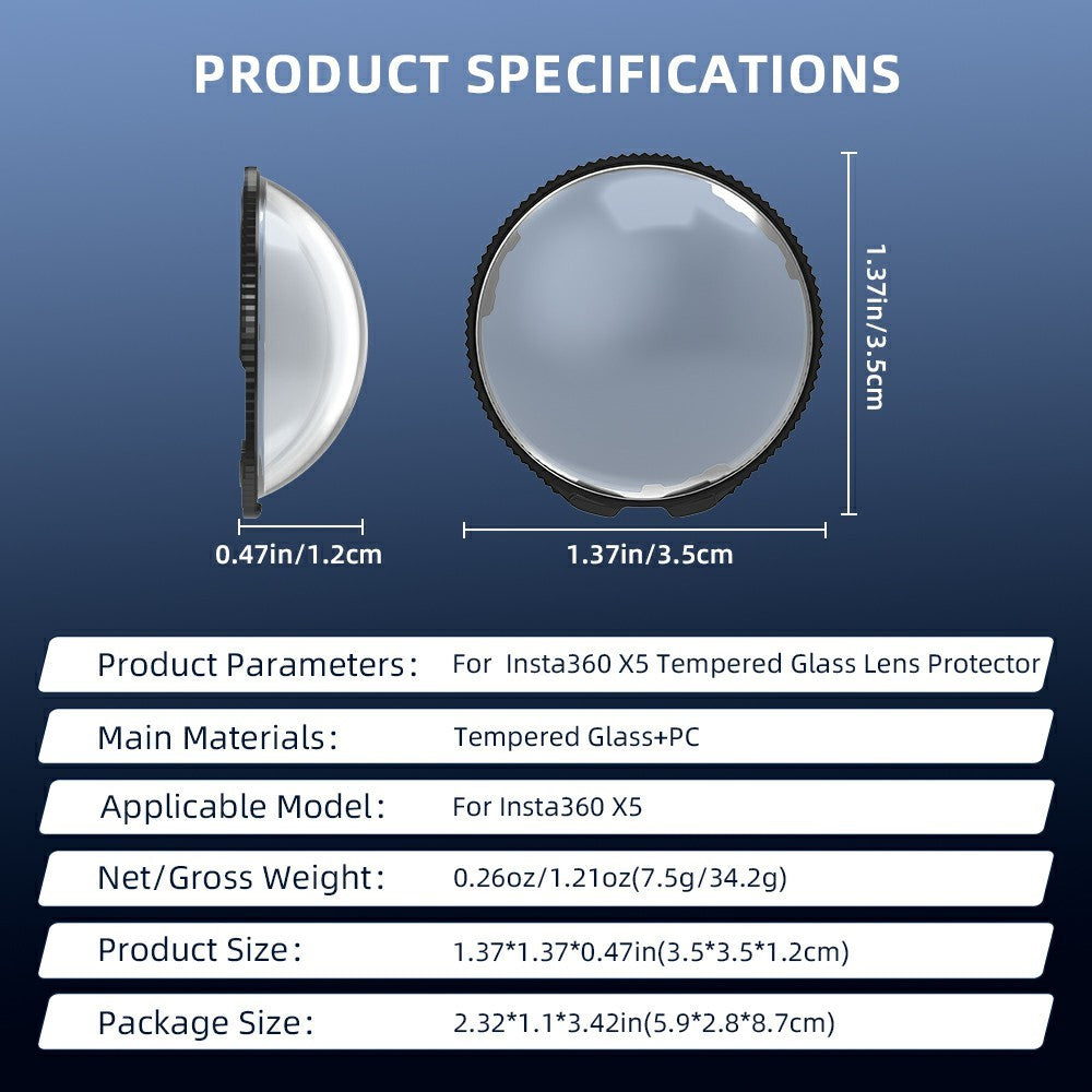 For Insta360 X5 Tempered Glass Lens Protector 2Pcs HD Optical Glass Lens Cover with Multi Layer Anti Reflective Coating