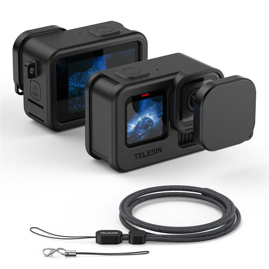 TELESIN S6-PTC-010-TGP Silicone Protective Case For GoPro Hero 13 / 12 / 11 / 10 / 9 Lens Cap Shockproof Cover with Neck / Wrist Strap