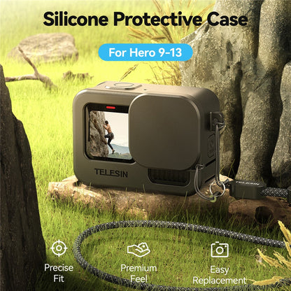 TELESIN S6-PTC-010-TGP Silicone Protective Case For GoPro Hero 13 / 12 / 11 / 10 / 9 Lens Cap Shockproof Cover with Neck / Wrist Strap