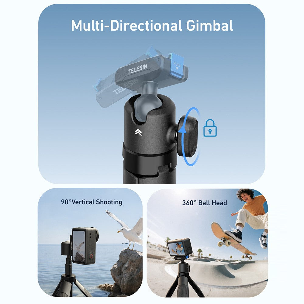 TELESIN S1-MNP-13-TDJ Retractable Tripod for DJI Osmo 360 / Action 5 Pro / 4 / 3 Camera Mini Selfie Stick