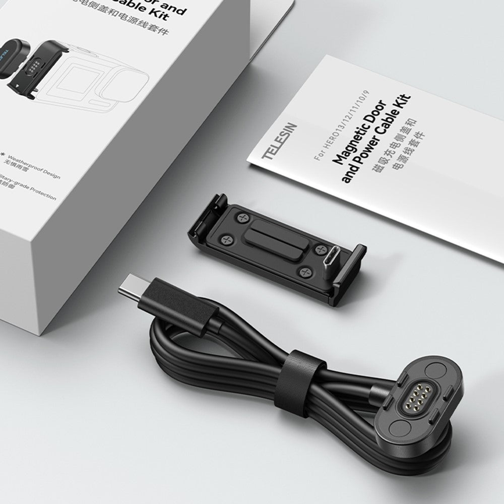 TELESIN S6-CLC-01-TGP For GoPro Hero 13 / 12 / 11 / 10 / 9 Magnetic Charging Cable with Side Cover IPX5 Waterproof Quick Release